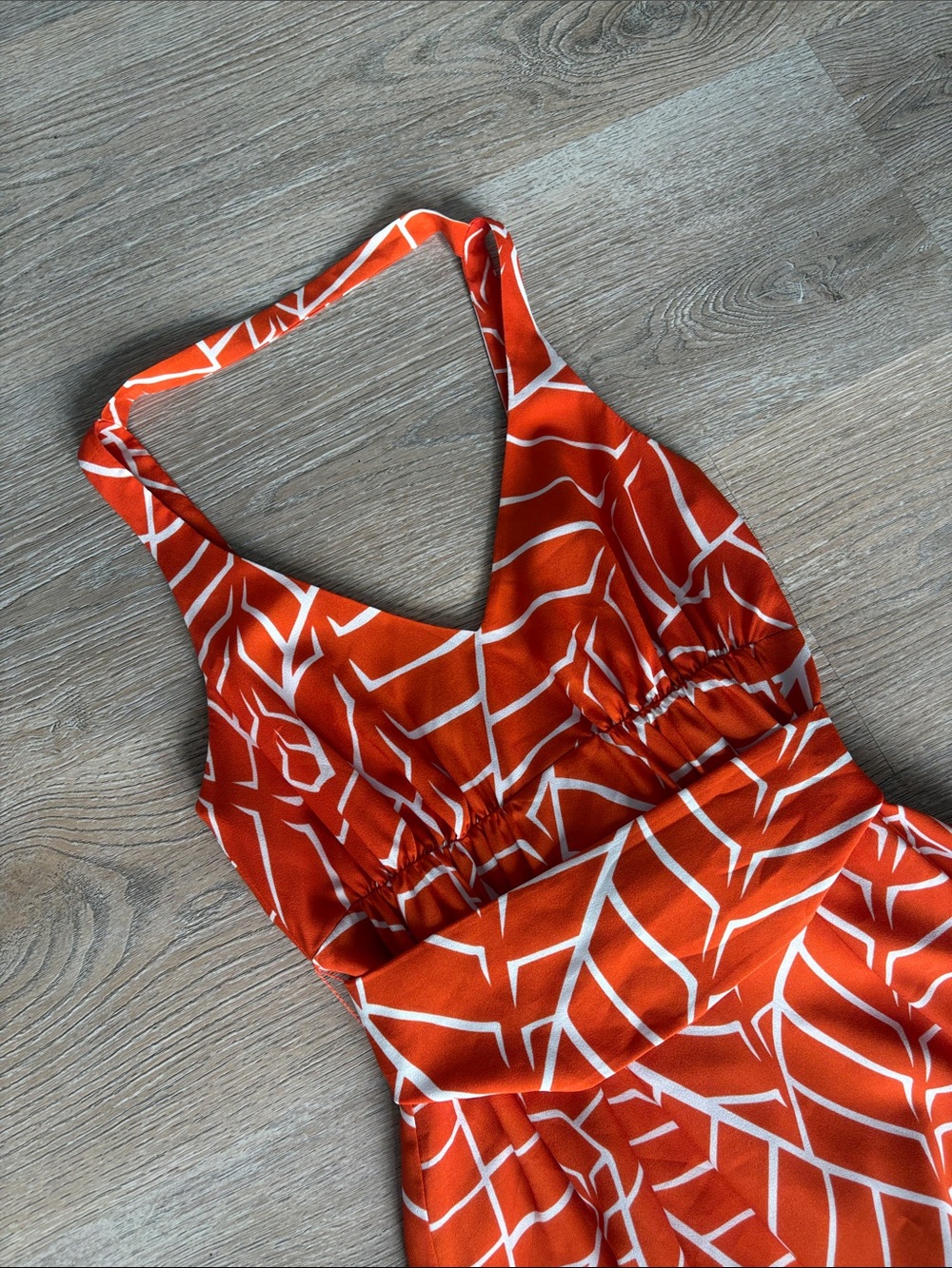 Susan Monaco Orange White Geometric Tie Back Midi Dress Size 6 - Picture 15 of 16